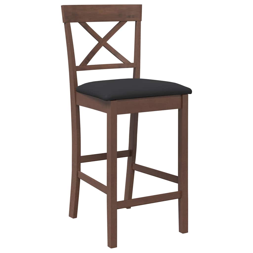 barstole med hynder 2 stk. massivt gummitræ brun
