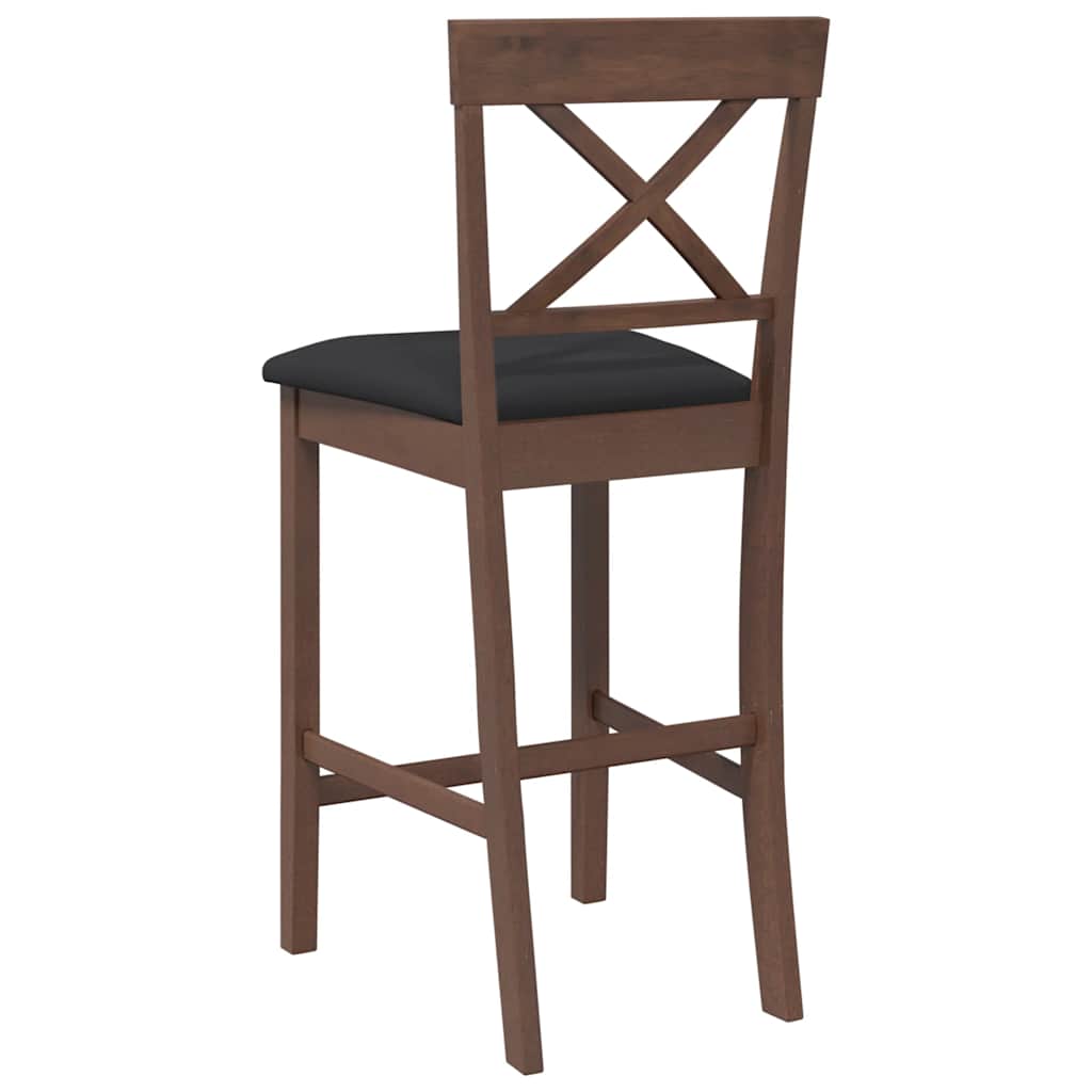 barstole med hynder 2 stk. massivt gummitræ brun