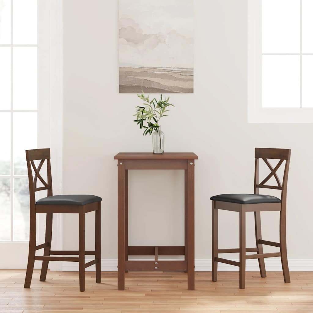 barstole med hynder 2 stk. massivt gummitræ brun billede