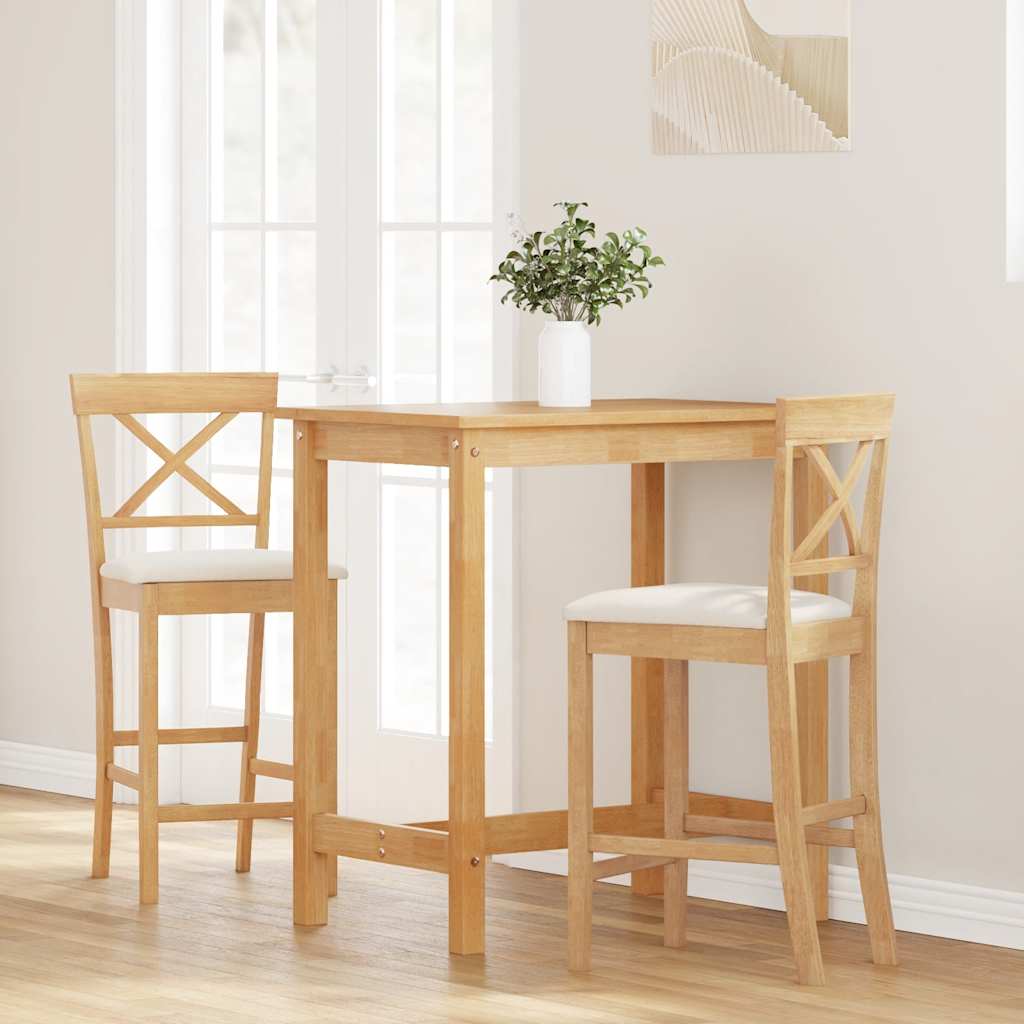 barstole med hynder 2 stk. massivt gummitræ naturfarvet