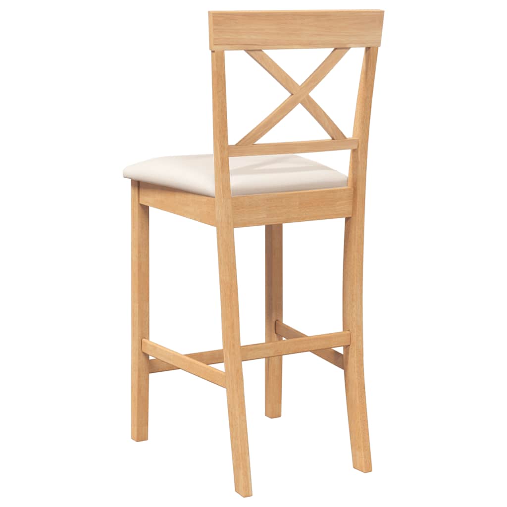 barstole med hynder 2 stk. massivt gummitræ naturfarvet