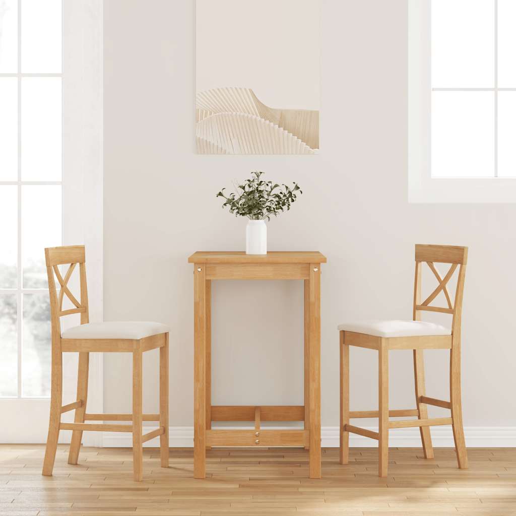 barstole med hynder 2 stk. massivt gummitræ naturfarvet