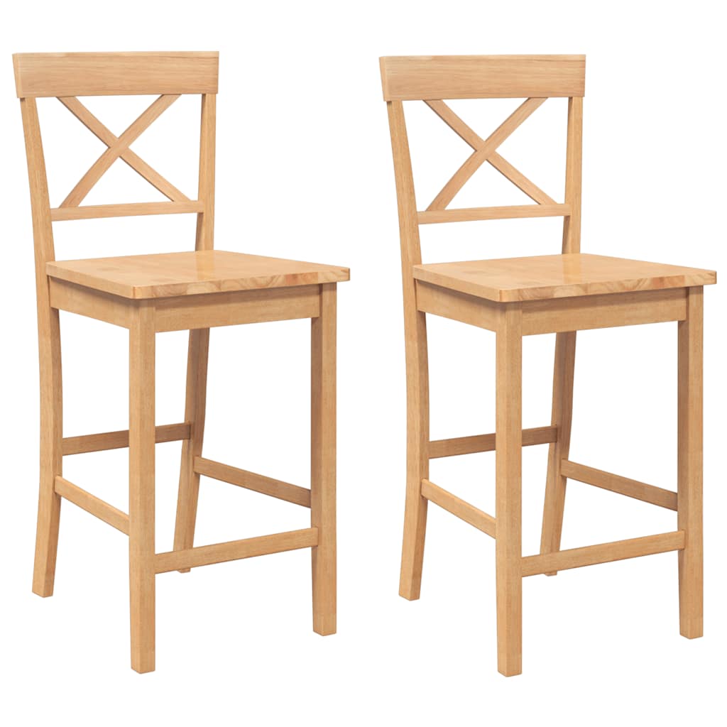 barstole 2 stk. massivt gummitræ naturfarvet