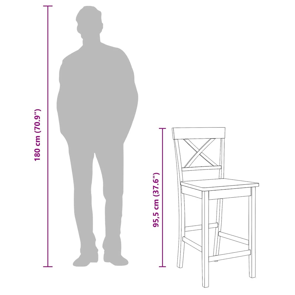 barstole 2 stk. massivt gummitræ naturfarvet