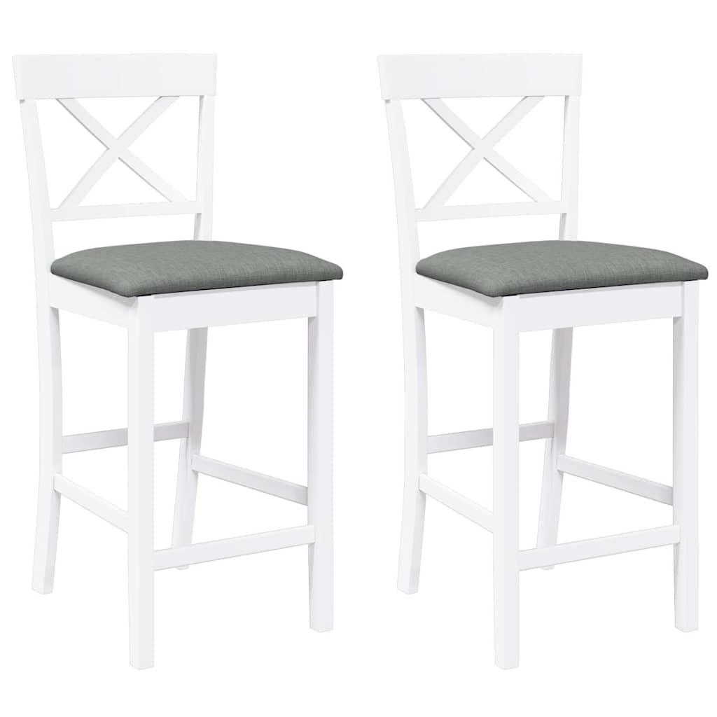 barstole med hynder 2 stk. massivt gummitræ hvid