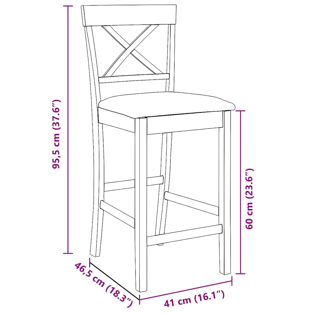 barstole med hynder 2 stk. massivt gummitræ hvid