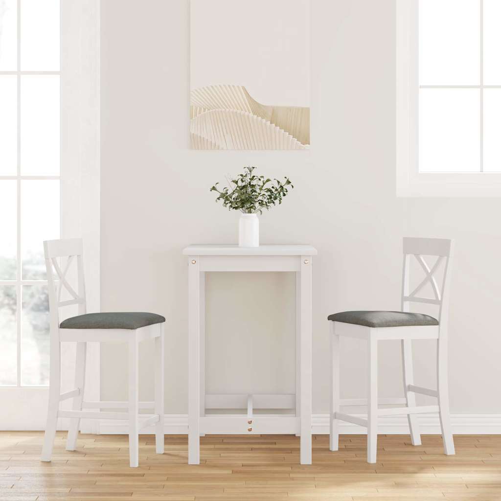 barstole med hynder 2 stk. massivt gummitræ hvid billede