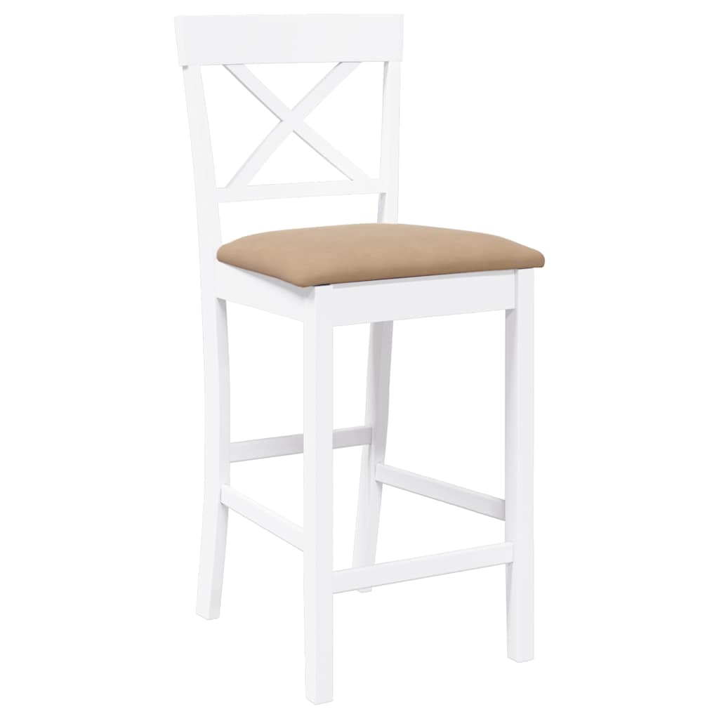 barstole med hynder 2 stk. massivt gummitræ hvid