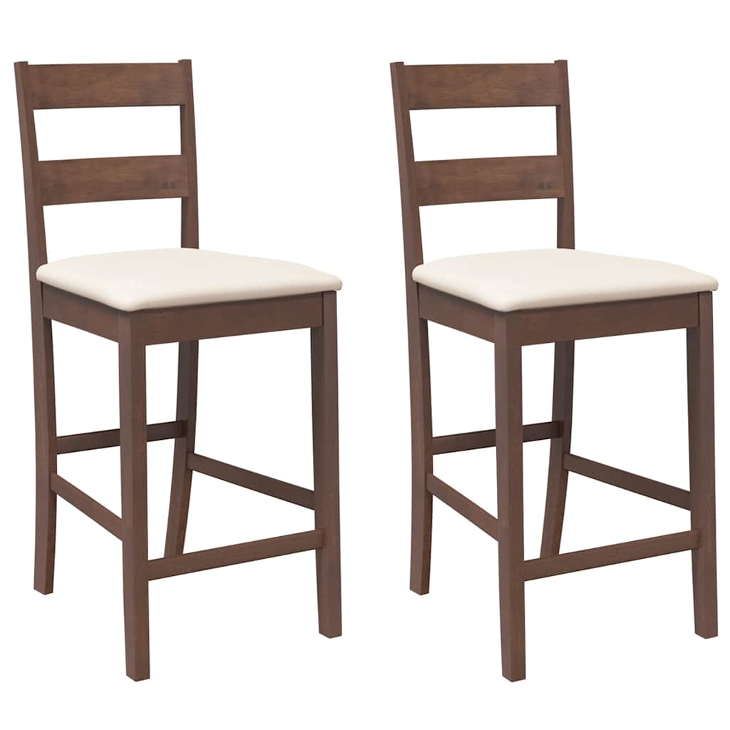 barstole med hynder 2 stk. massivt gummitræ brun