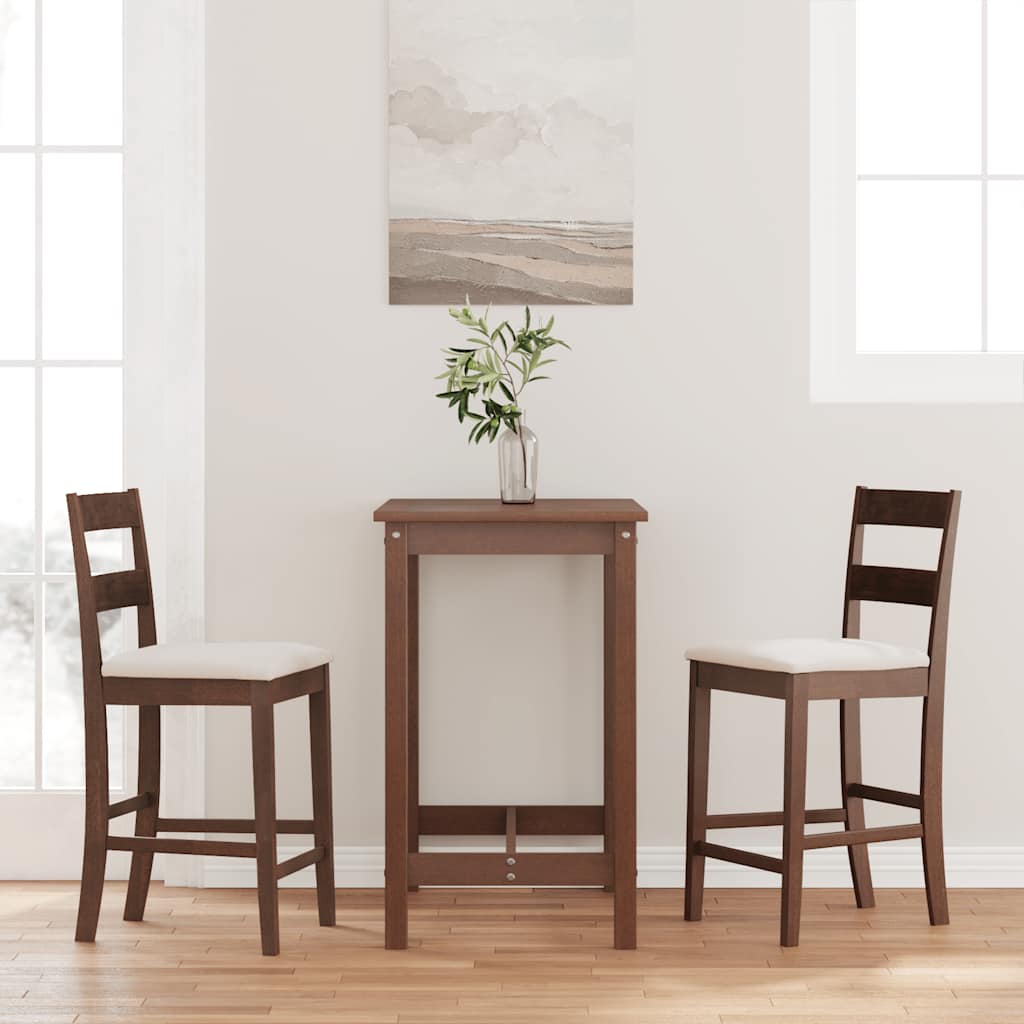 barstole med hynder 2 stk. massivt gummitræ brun