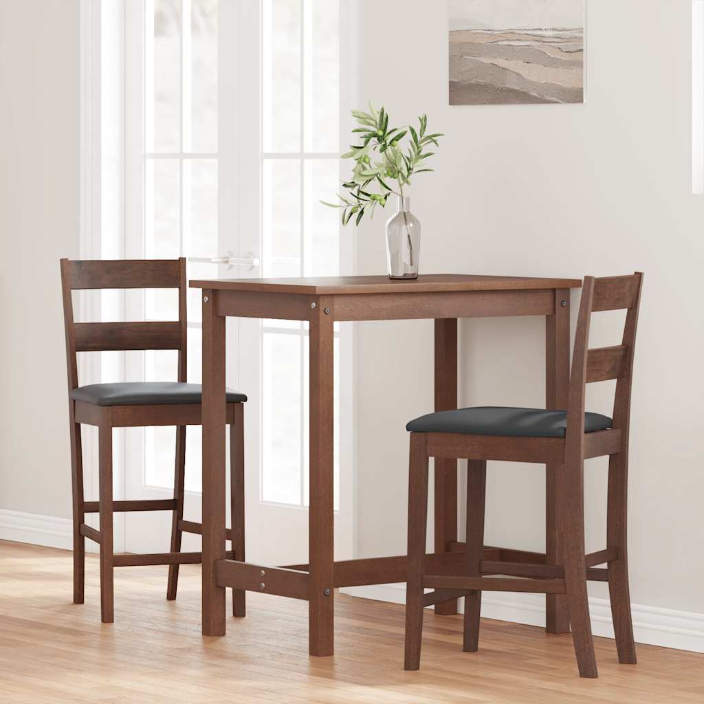 barstole med hynder 2 stk. massivt gummitræ brun