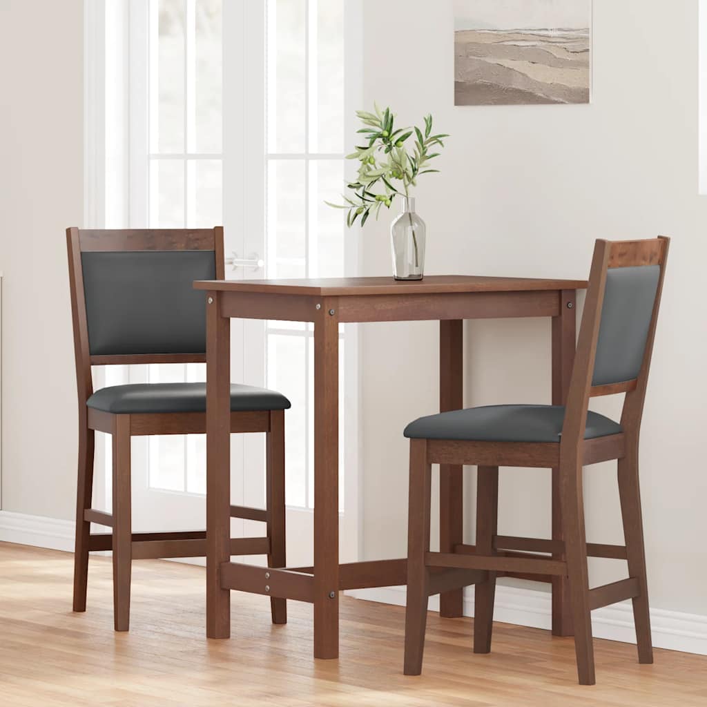 barstole med hynder 2 stk. massivt gummitræ brun