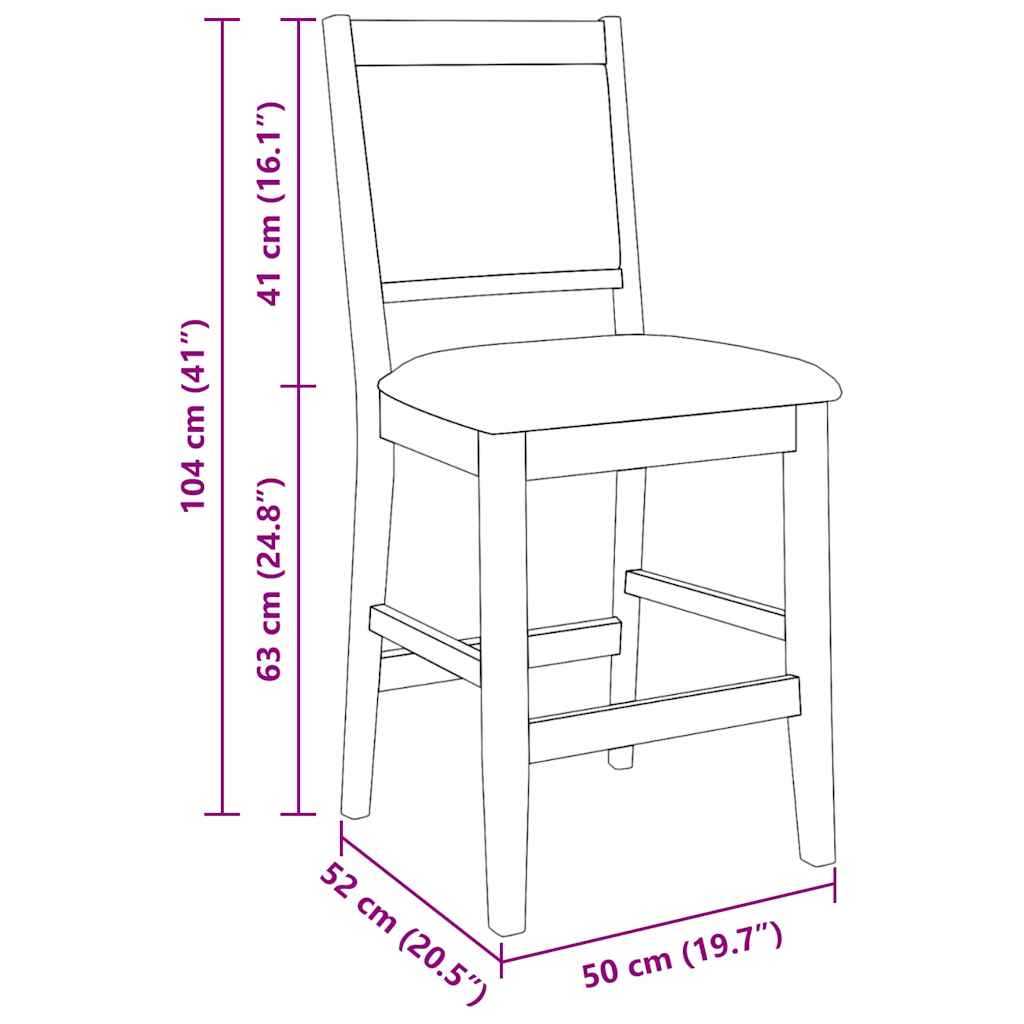 barstole med hynder 2 stk. massivt gummitræ brun