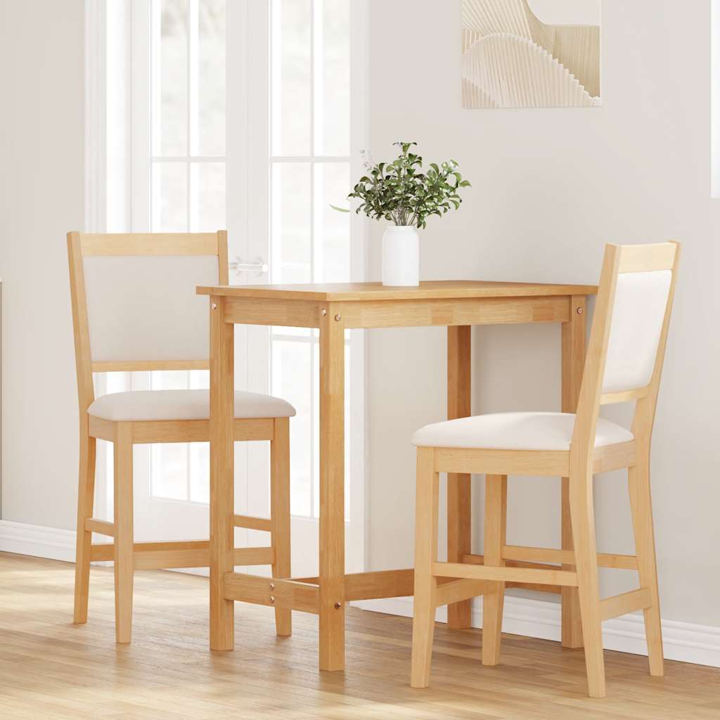 barstole med hynder 2 stk. massivt gummitræ naturfarvet