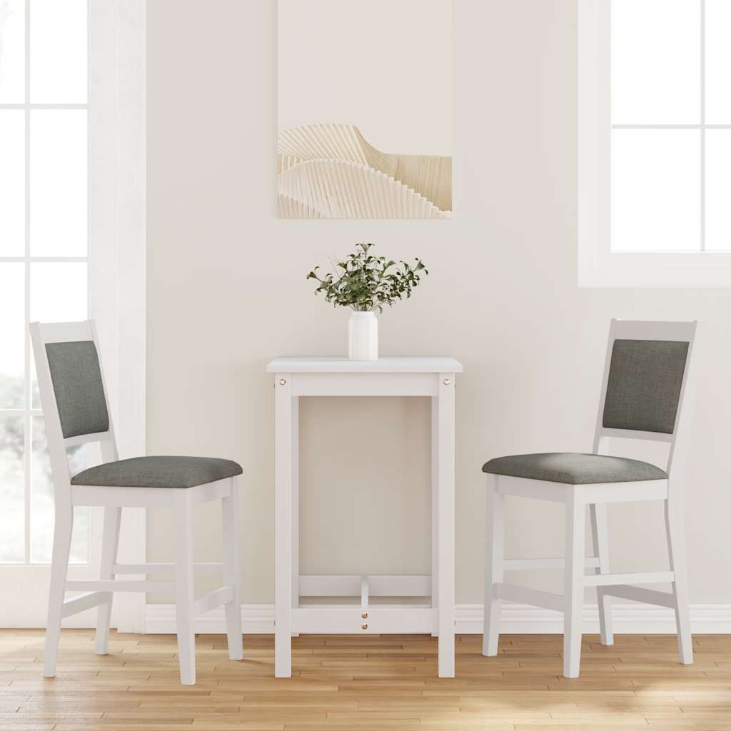 Barstole Med Hynder 2 Stk. Massivt Gummitræ Brun - Hvid og grå