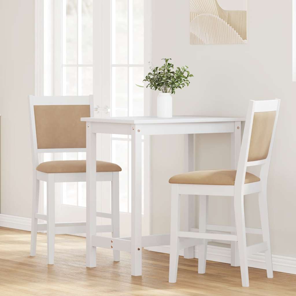 barstole med hynder 2 stk. massivt gummitræ hvid