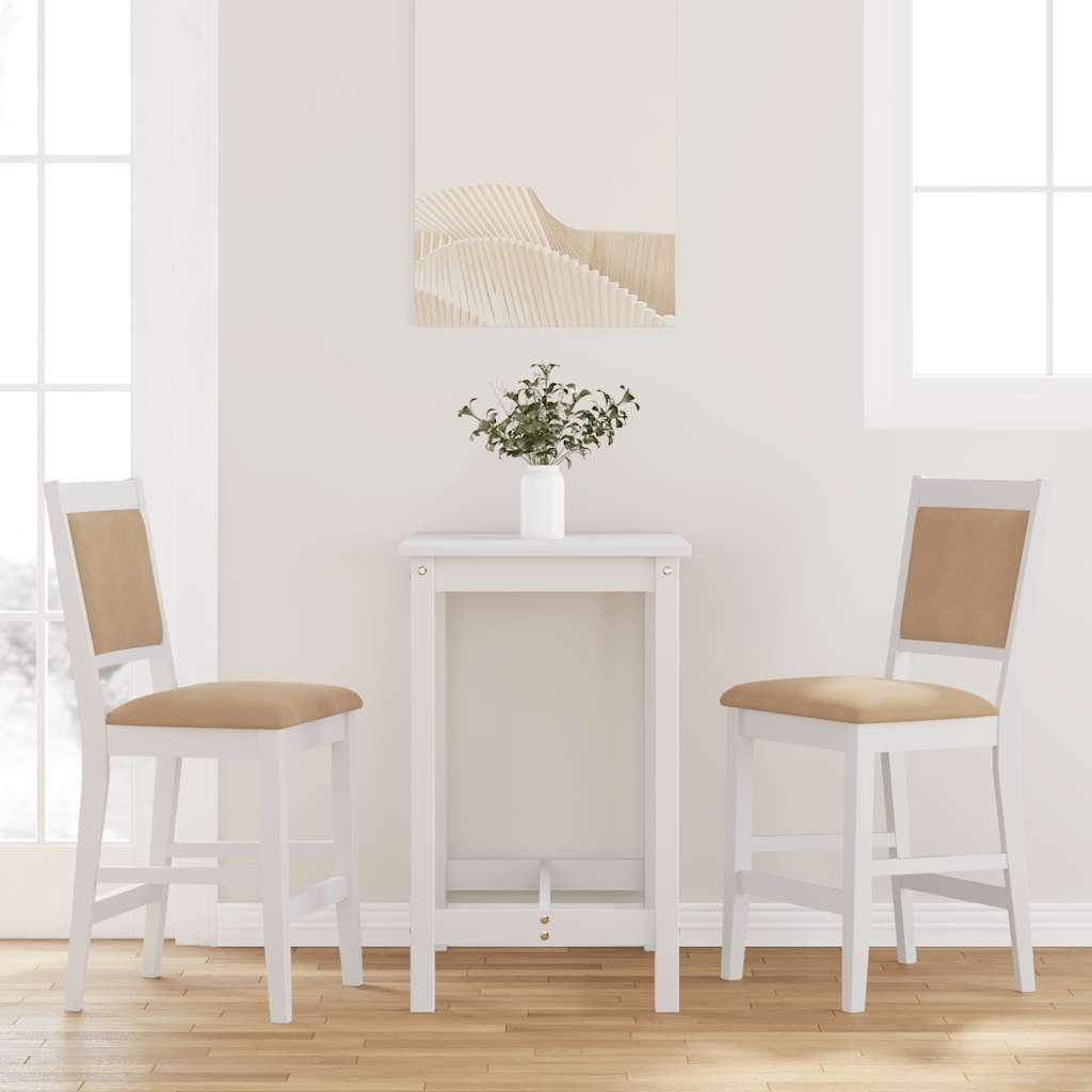 Barstole Med Hynder 2 Stk. Massivt Gummitræ Brun - Hvid og brun