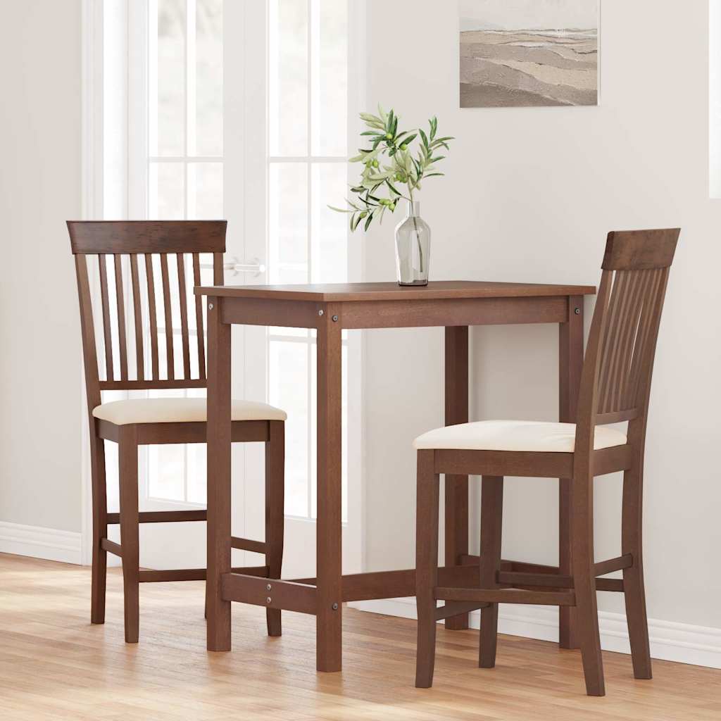 barstole med hynder 2 stk. massivt gummitræ brun