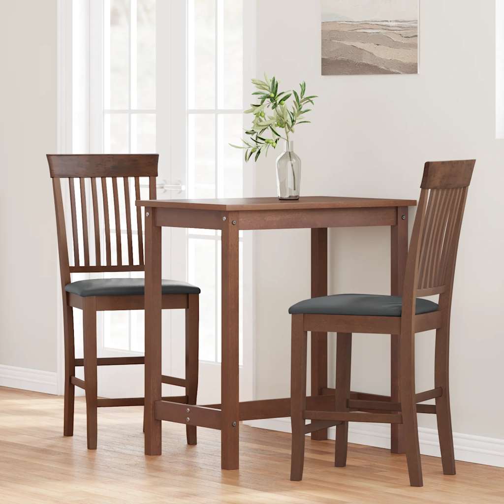 barstole med hynder 2 stk. massivt gummitræ brun