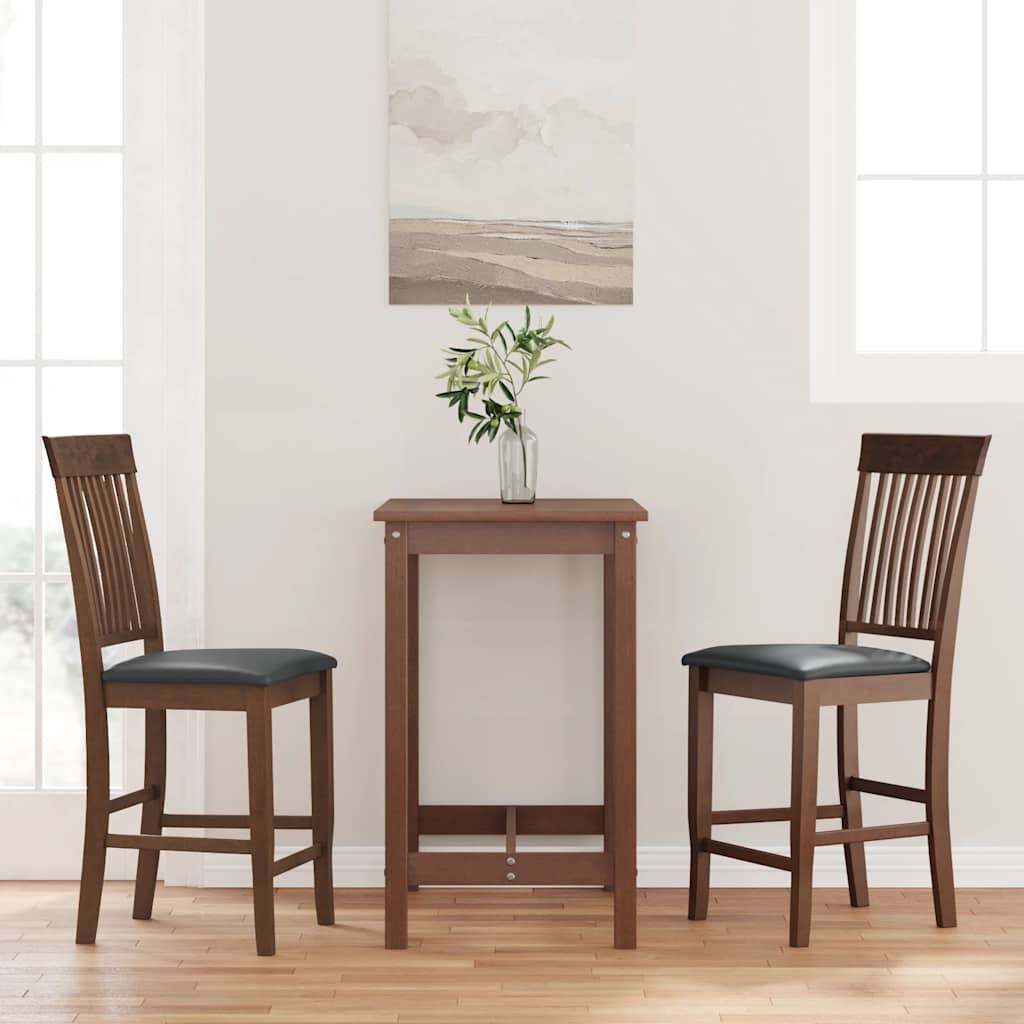 barstole med hynder 2 stk. massivt gummitræ brun
