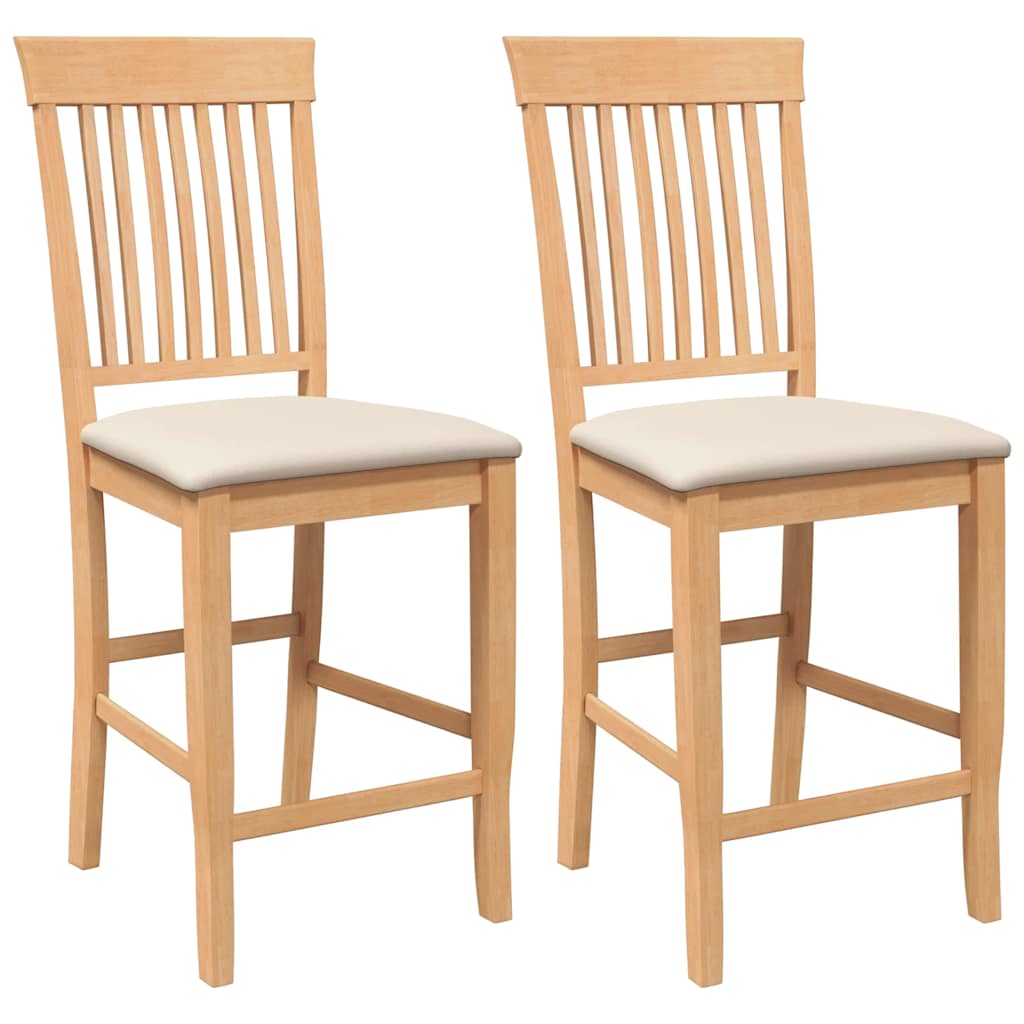 barstole med hynder 2 stk. massivt gummitræ naturfarvet