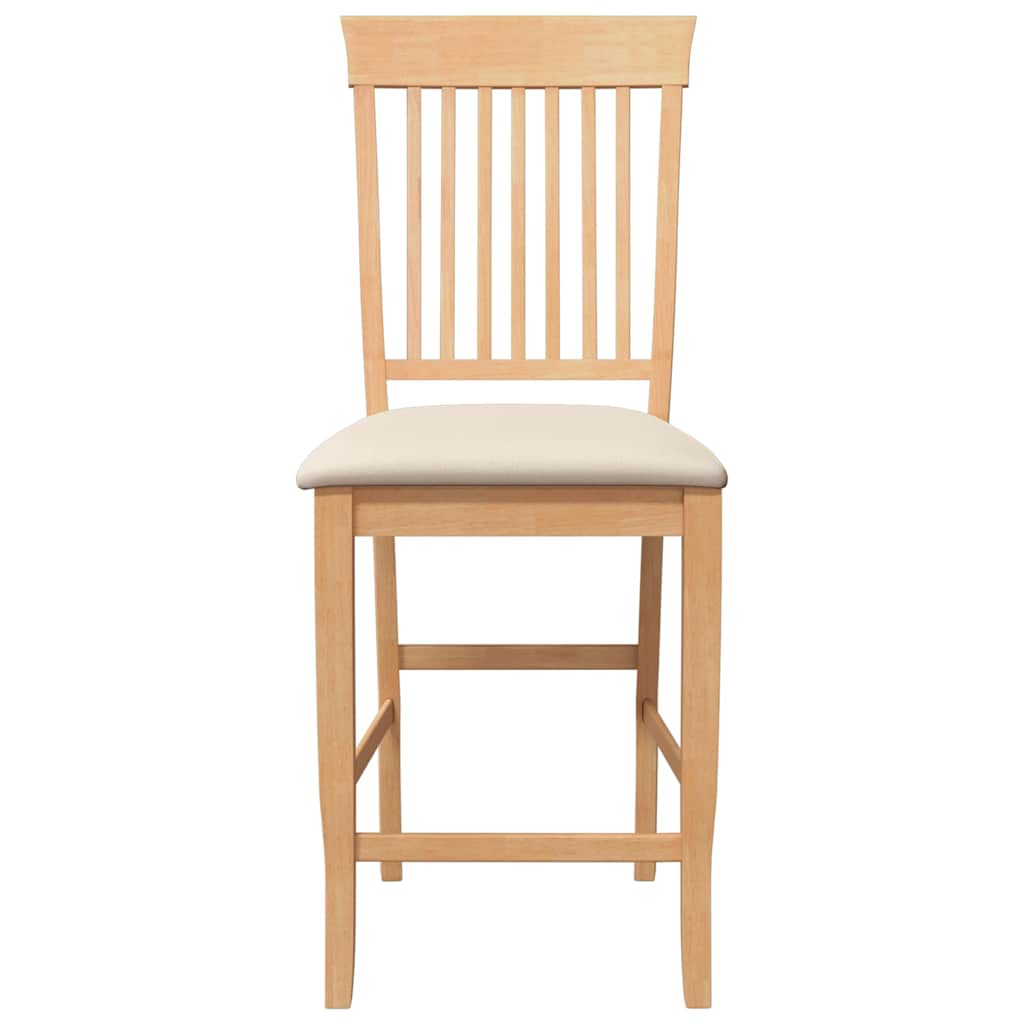 barstole med hynder 2 stk. massivt gummitræ naturfarvet