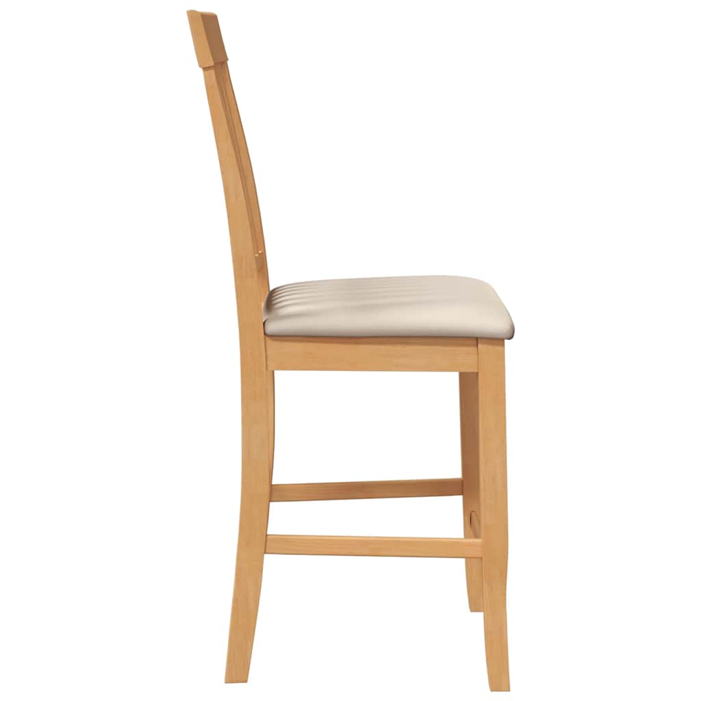barstole med hynder 2 stk. massivt gummitræ naturfarvet
