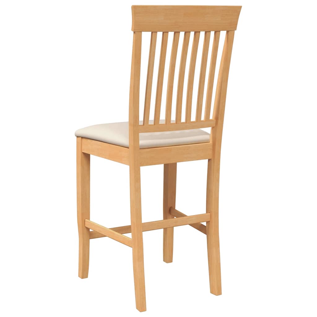 barstole med hynder 2 stk. massivt gummitræ naturfarvet