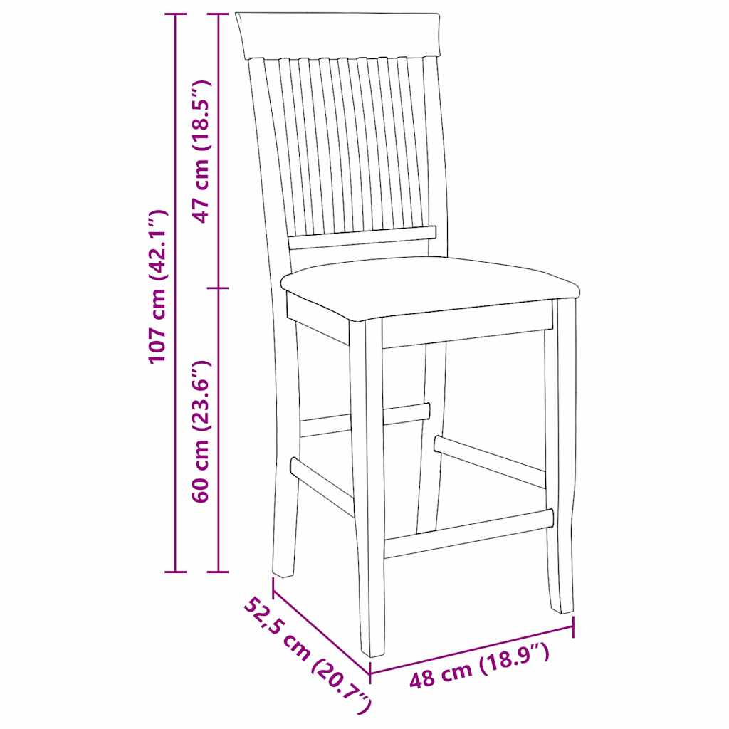 barstole med hynder 2 stk. massivt gummitræ naturfarvet