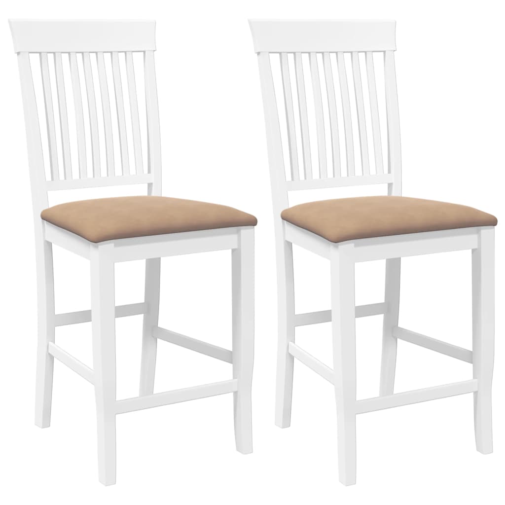barstole med hynder 2 stk. massivt gummitræ hvid