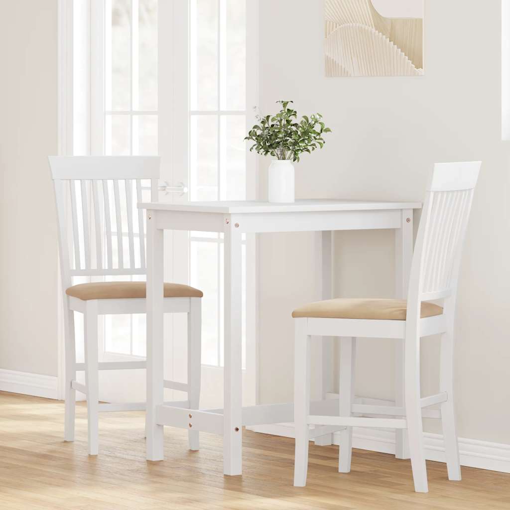 barstole med hynder 2 stk. massivt gummitræ hvid