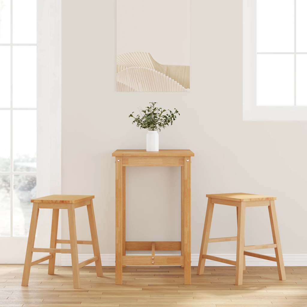 Barstole Med Hynder Massivt Gummitræ - Naturfarvet
