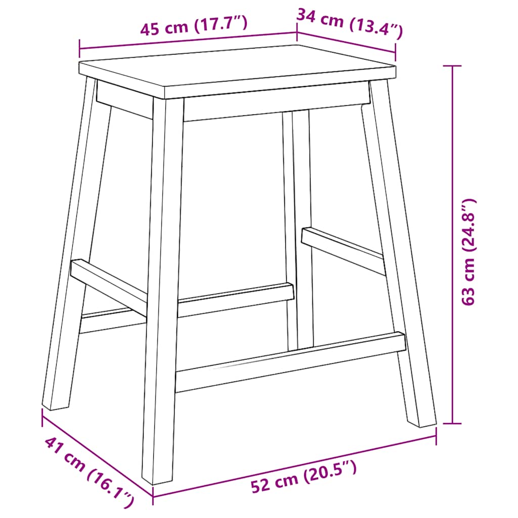 barstole 2 stk. massivt gummitræ hvid