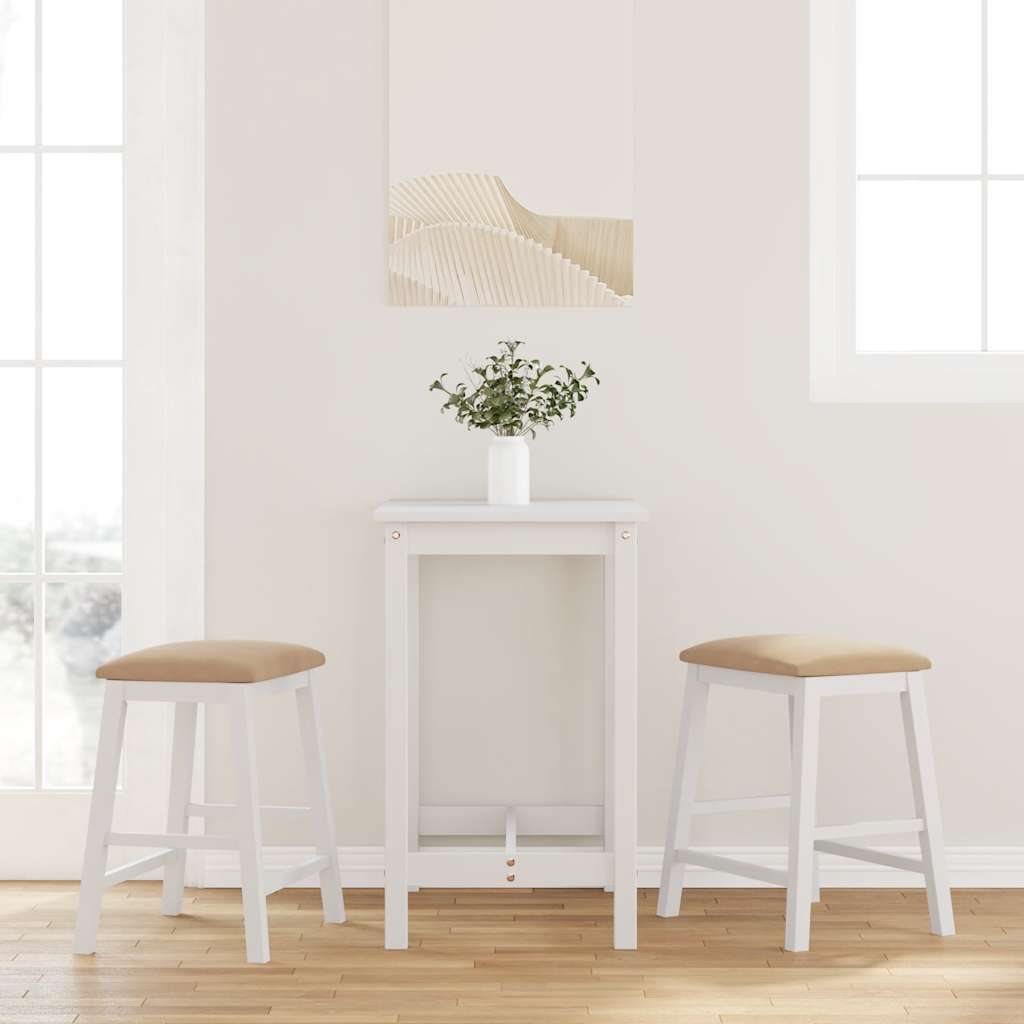 Barstole med hynder - 2 stk., massivt gummitræ, hvid/brun