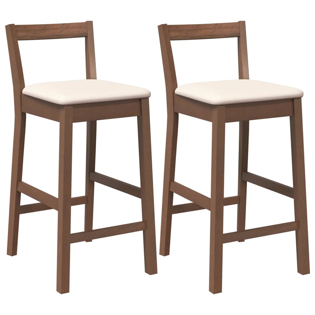 barstole med hynder 2 stk. massivt gummitræ brun