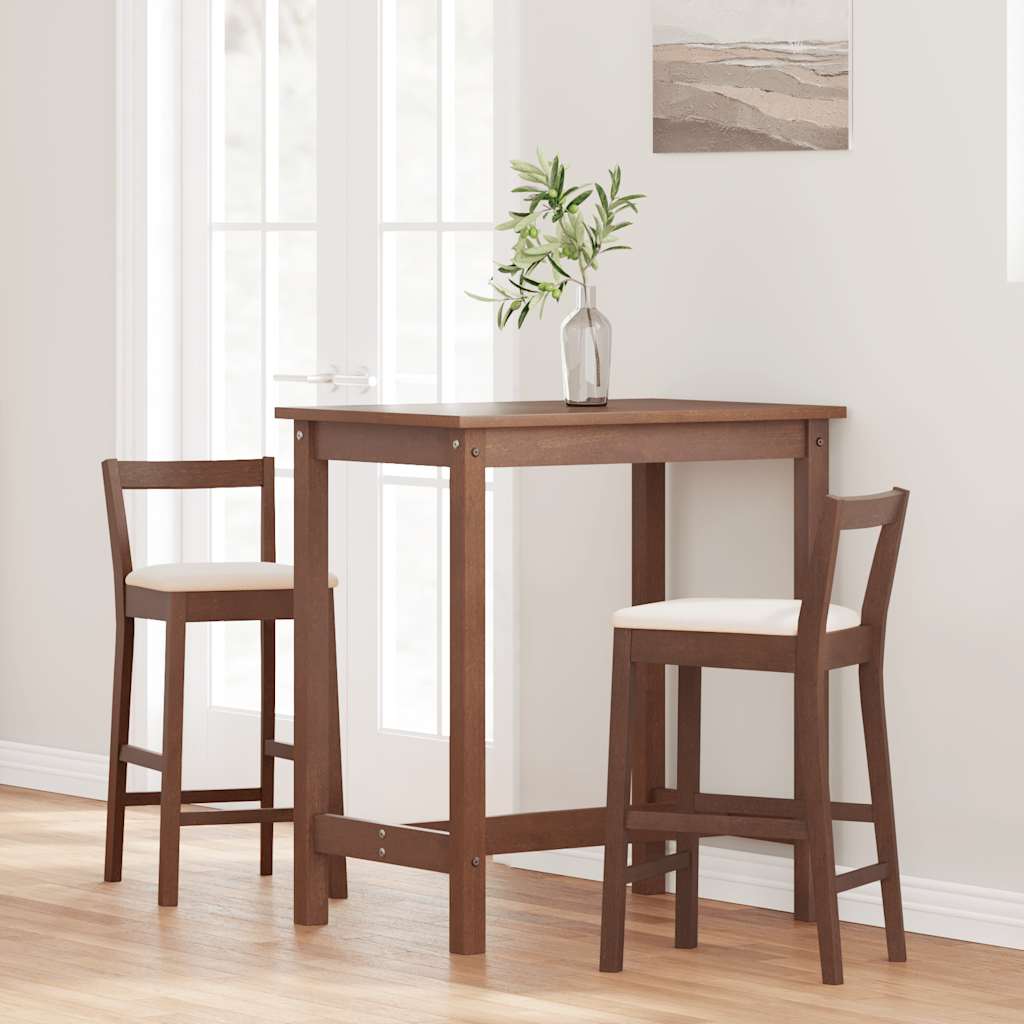 barstole med hynder 2 stk. massivt gummitræ brun