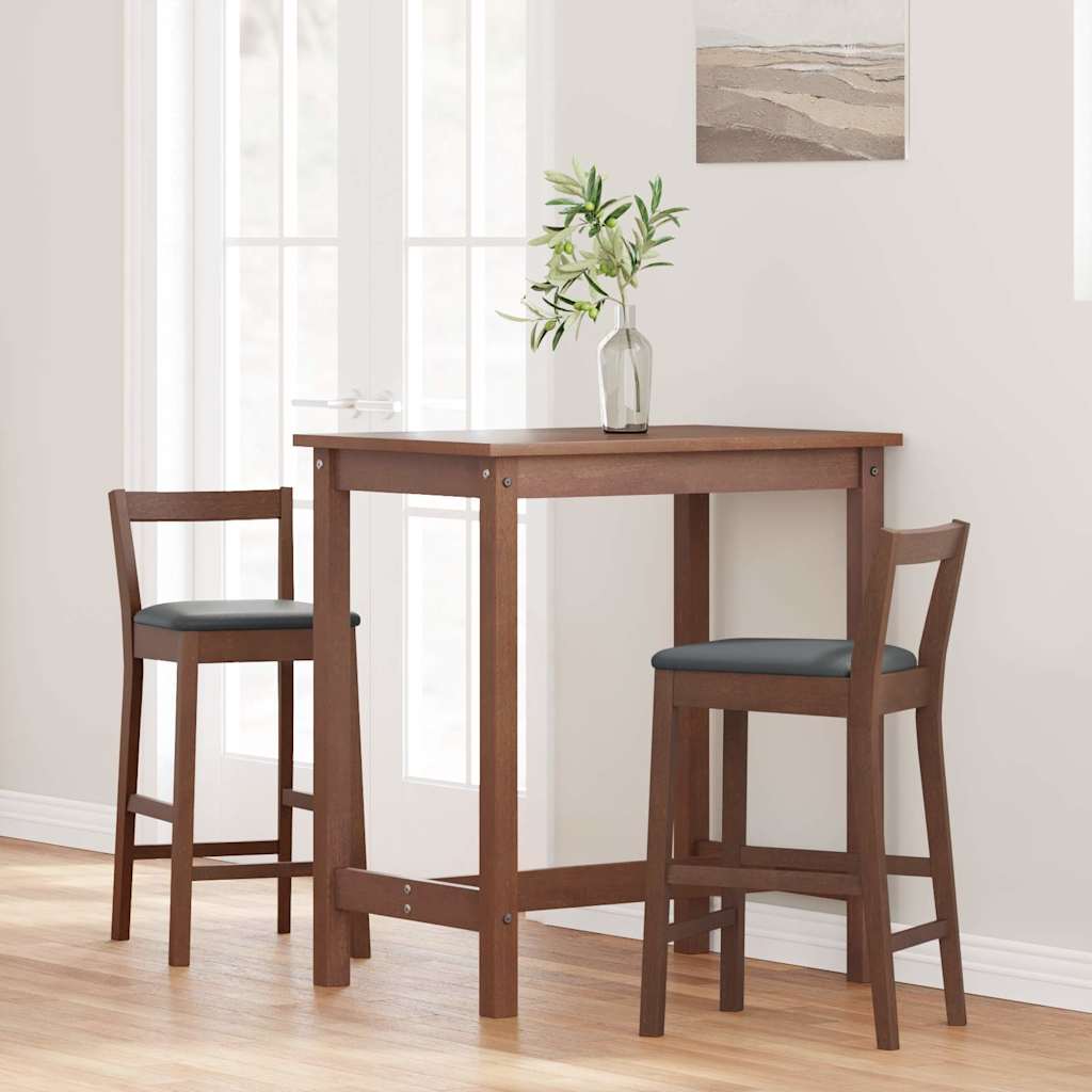 barstole med hynder 2 stk. massivt gummitræ brun