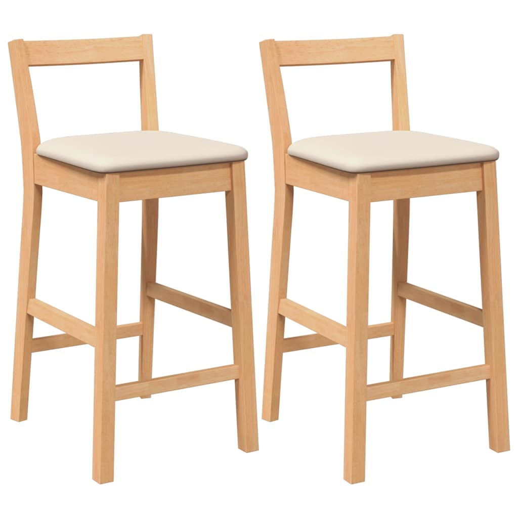 barstole med hynder 2 stk. massivt gummitræ naturfarvet