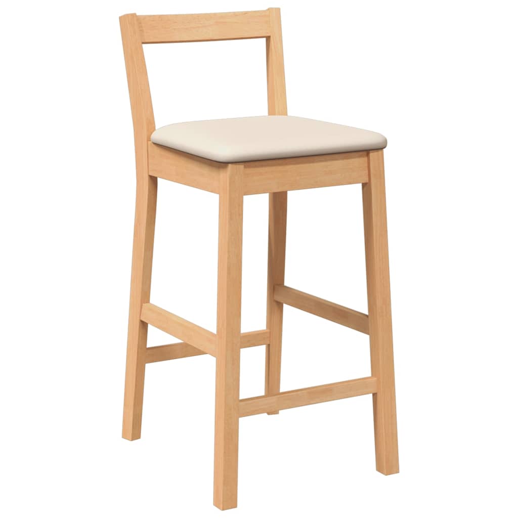 barstole med hynder 2 stk. massivt gummitræ naturfarvet