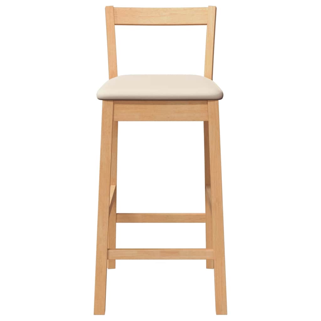 barstole med hynder 2 stk. massivt gummitræ naturfarvet