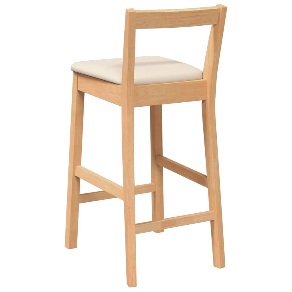 barstole med hynder 2 stk. massivt gummitræ naturfarvet
