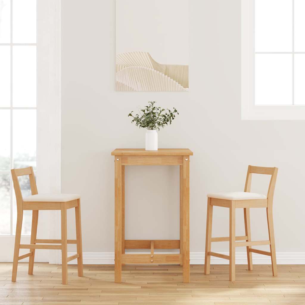 barstole med hynder 2 stk. massivt gummitræ naturfarvet billede