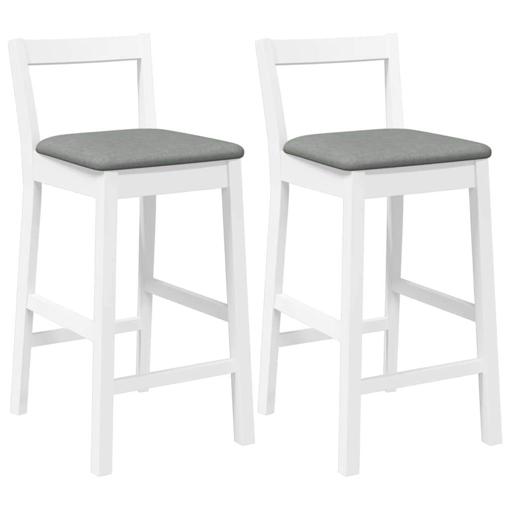 barstole med hynder 2 stk. massivt gummitræ hvid