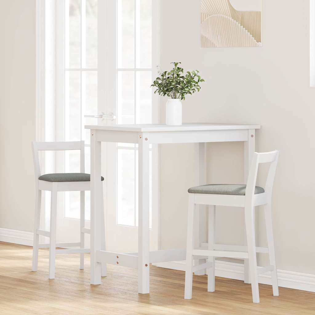 barstole med hynder 2 stk. massivt gummitræ hvid