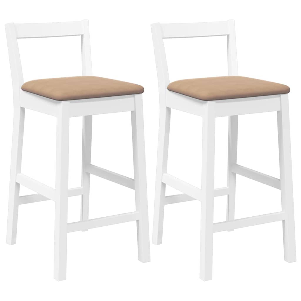 barstole med hynder 2 stk. massivt gummitræ hvid