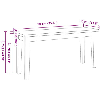 bænk 90 cm massivt gummitræ