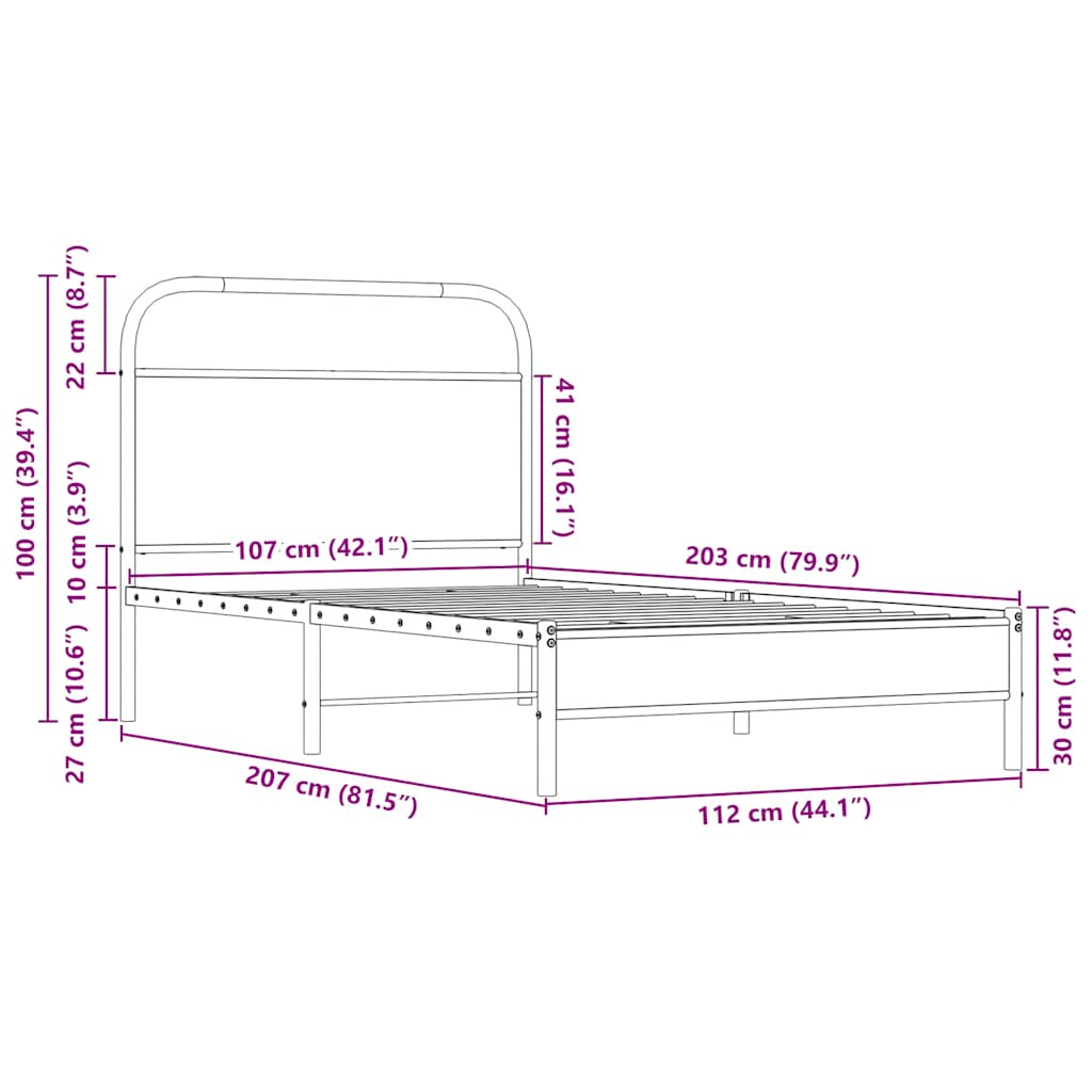 sengeramme 107x203 cm uden madras konstrueret træ sonoma-eg