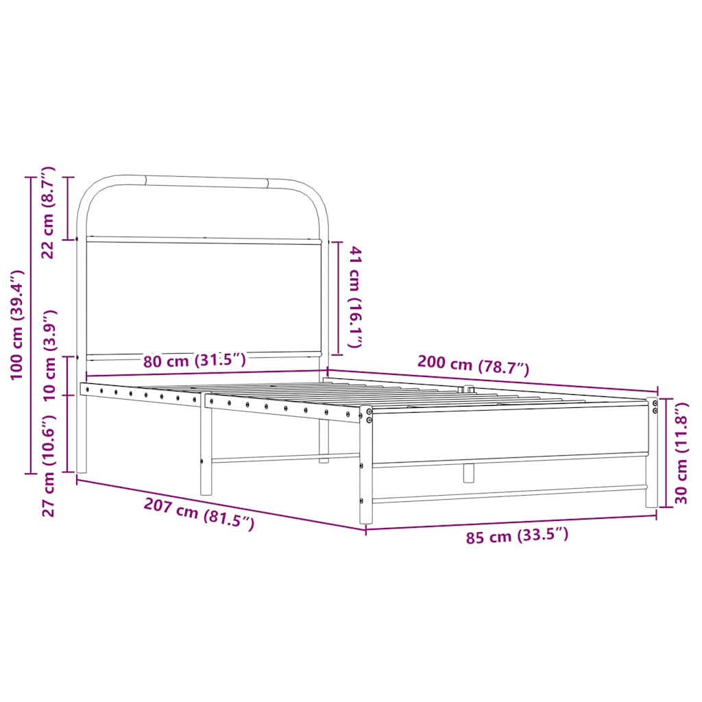 sengeramme 80x200 cm uden madras konstrueret træ sonoma-eg