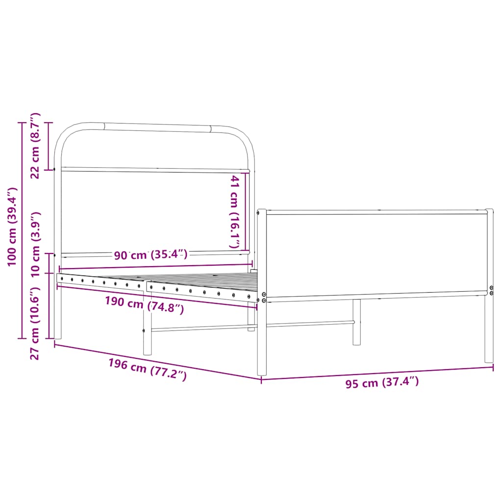 sengeramme 90x190 cm uden madras konstrueret træ sonoma-eg