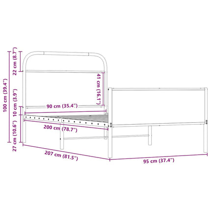 sengeramme 90x200 cm uden madras konstrueret træ sonoma-eg